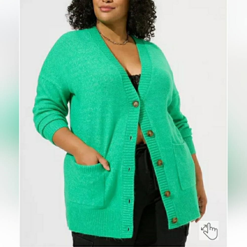 Plus Size 5x Torrid Green Vegan Cashmere Boyfriend Cardigan Sweater Womens